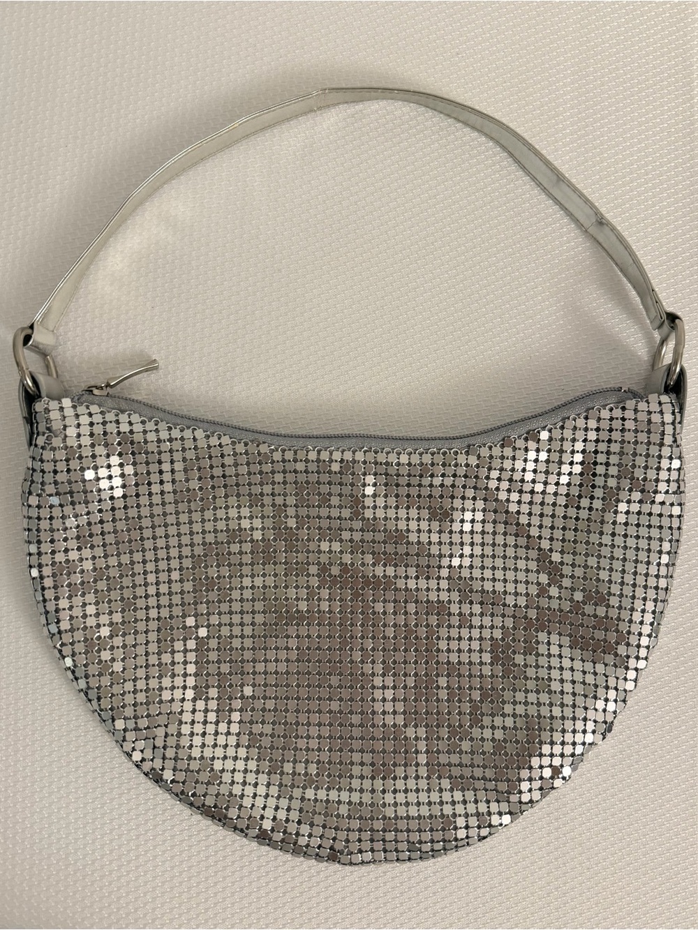 Y2K Silver Sequin Crescent Shoulder Bag